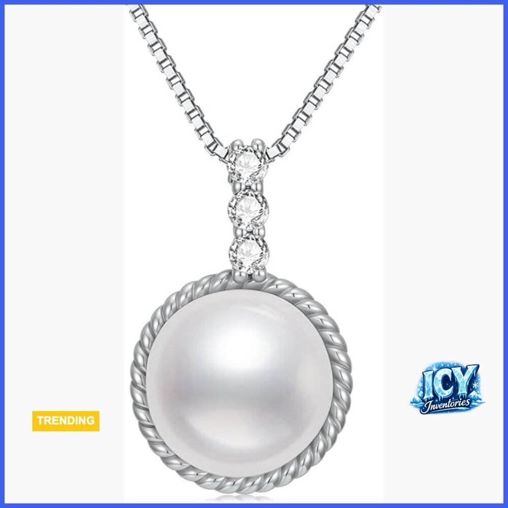 Sterling Silver Lab Grown Diamond and Freshwater Cultured Pearl Necklace